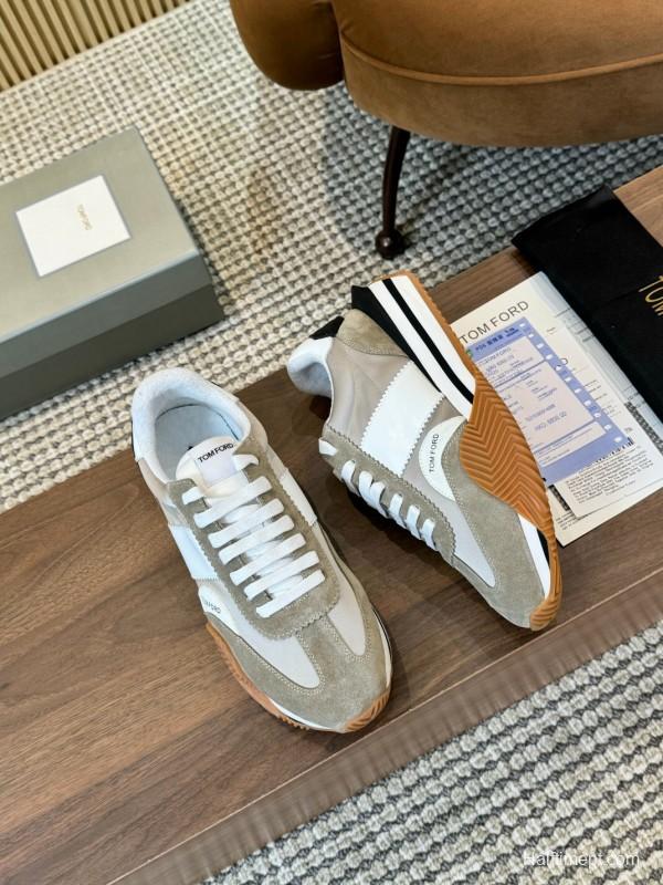 2025 Unisex TOM FORD White Grey Black Leather Suede Sneakers LY00360(F)/LY00370(M)