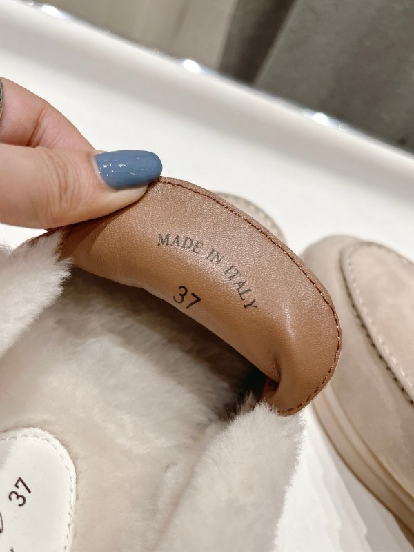 2024 Women LP Beige Suede Shearling Loafers