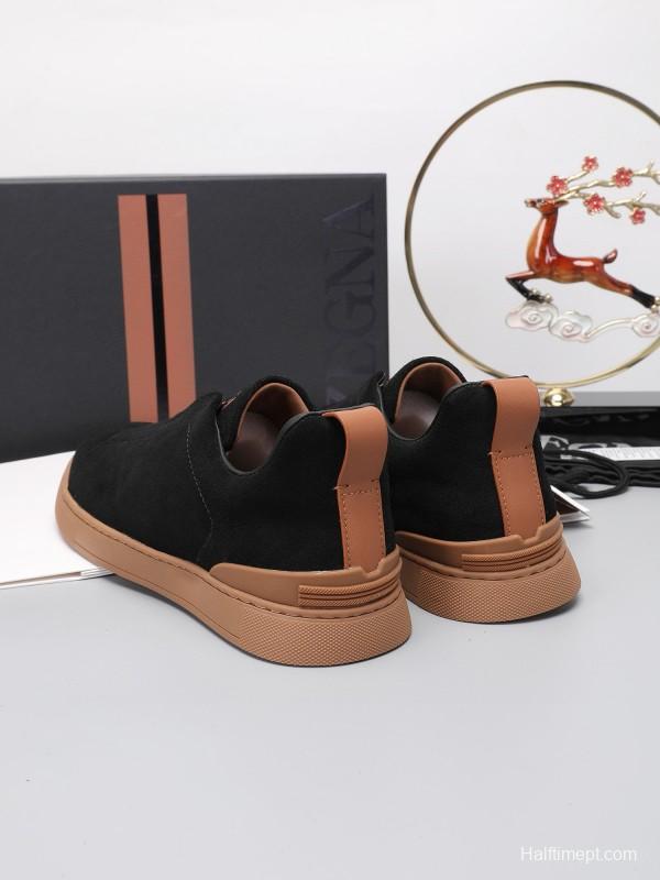 2024 Men Ermenegildo Zegna Black Brown Suede Leather Sneakers MJ00240