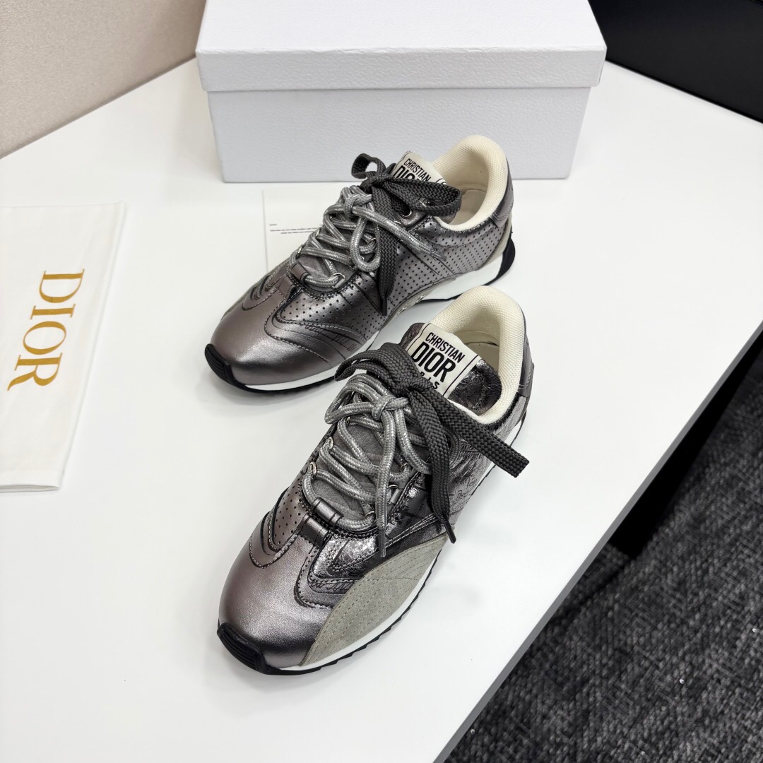 2025 Women Dior Black Grey Leather Mesh Sneakers LY00300