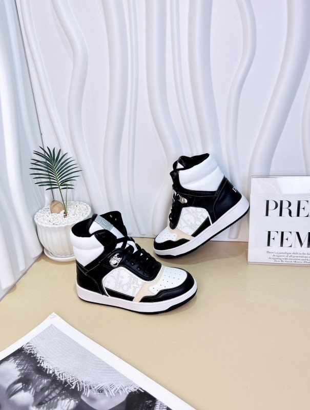 2024 Kids Dior White Grey Black Leather Canvas Sneakers