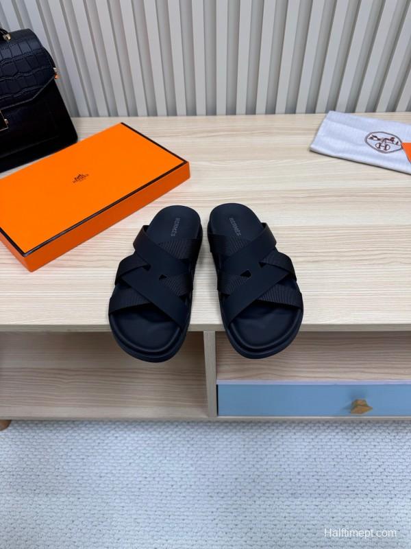 2025 Men HERMÈS Brown Leather Sandals