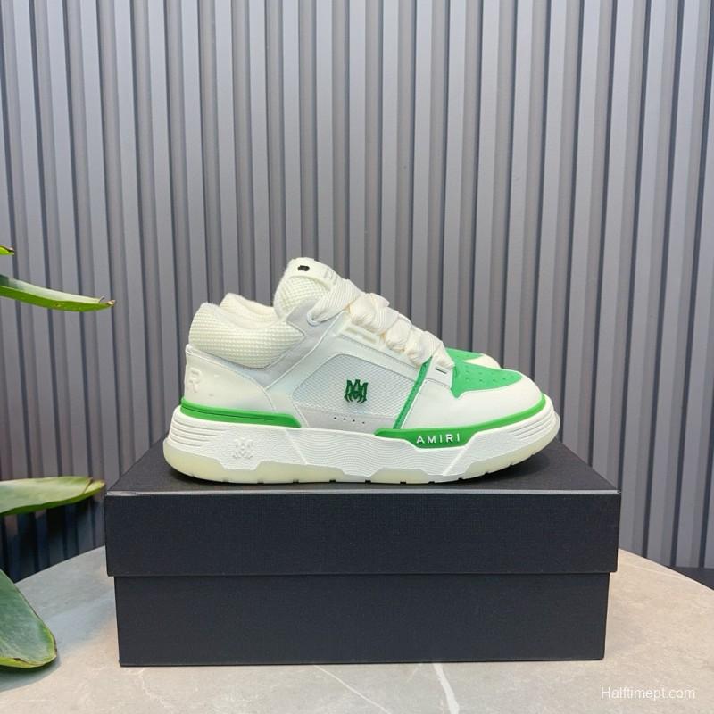 2024 Unisex Amiri White Green Leather Mesh Sneakers MJ00360