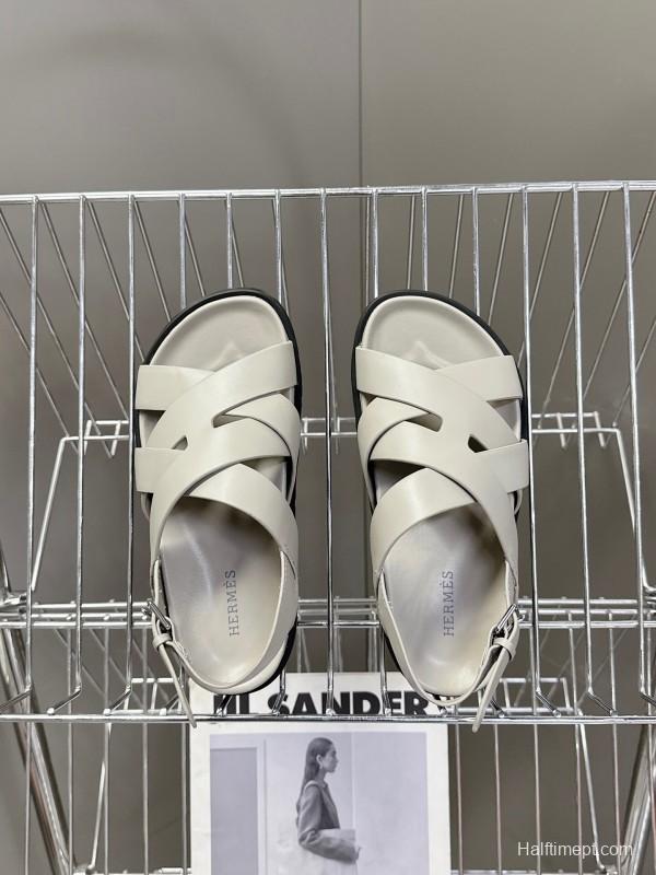 2025 Women Hermès Beige Leather Slippers