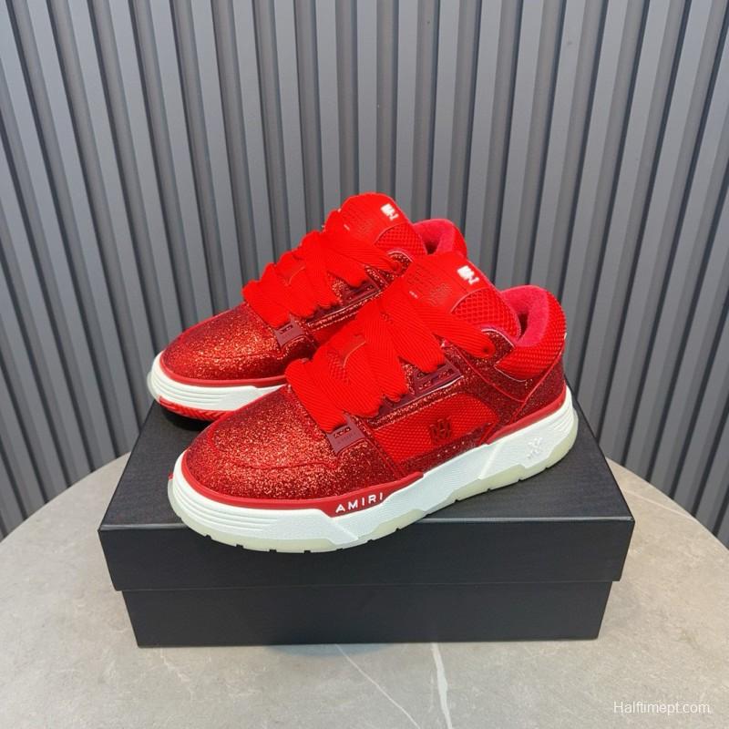2024 Unisex Amiri Red Mesh Suede Sneakers MJ00360