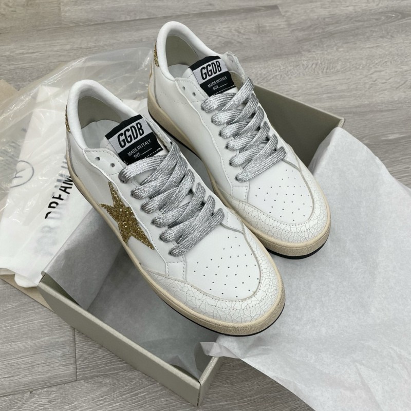 2024 Unisex GGDB White Gold Glitter Leather Low Top Sneakers MJ00260