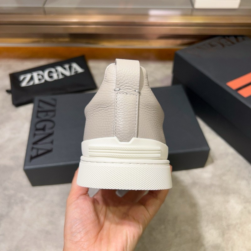 2024 Unisex Ermenegildo Zegna Beige Light Grey Suede Calfskin Sneakers