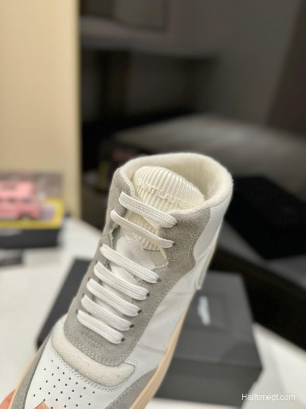 2024 Unisex Yves Saint Laurent White Grey Leather High Top Sneakers MJ00390