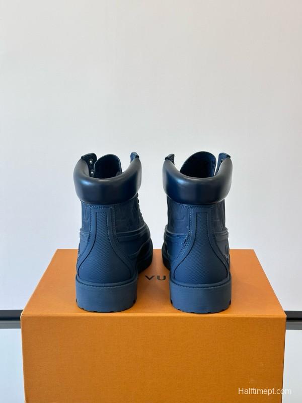 2024 Men Louis Vuitton Blue Leather Ankle Boots MJ00390