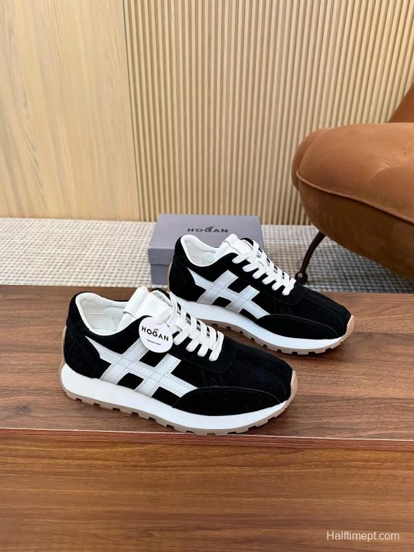 2025 Unisex HOGAN Black White Suede Leather Sneakers