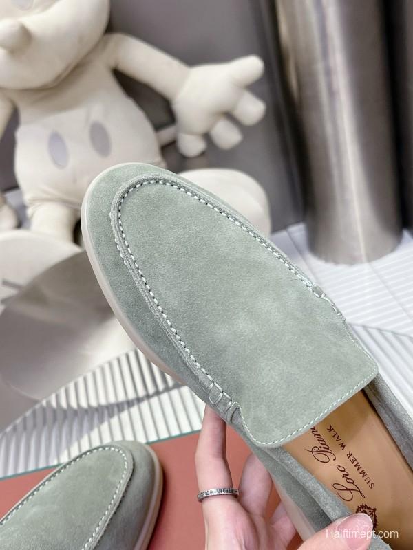2024 Women LP Light Grey Suede Loafers MJ00270