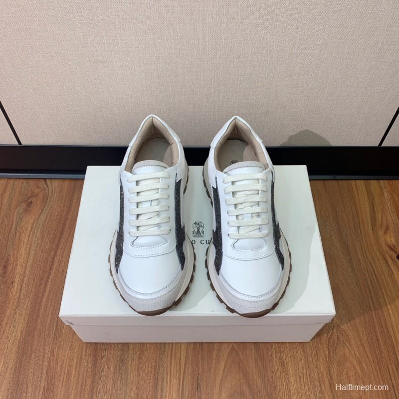 2025 Unisex Brunello Cucinelli White Grey Leather Suede Sneakers LY