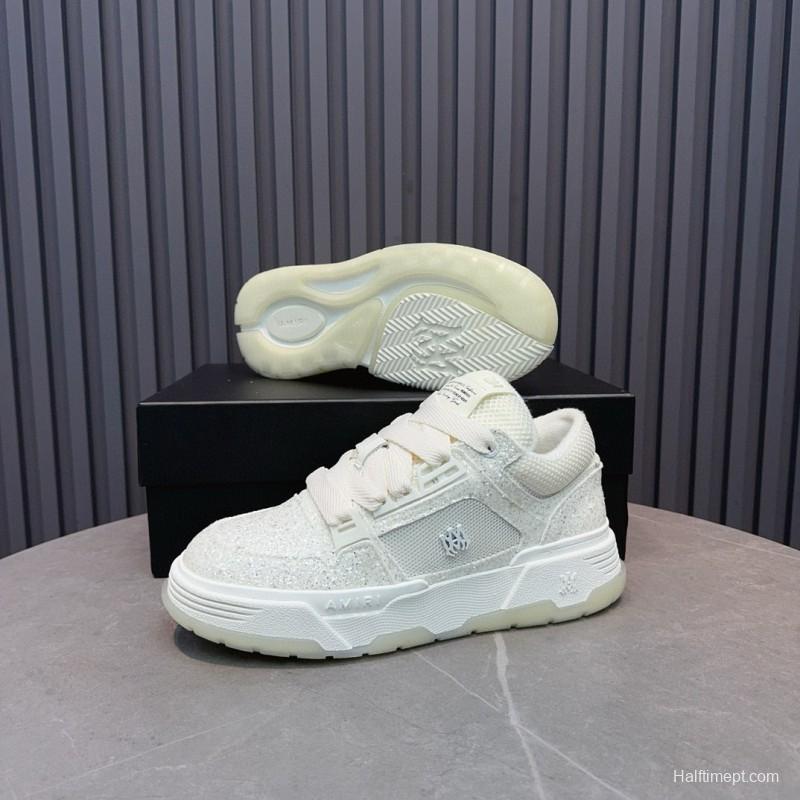 2024 Unisex Amiri White Mesh Leather Sneakers MJ00360