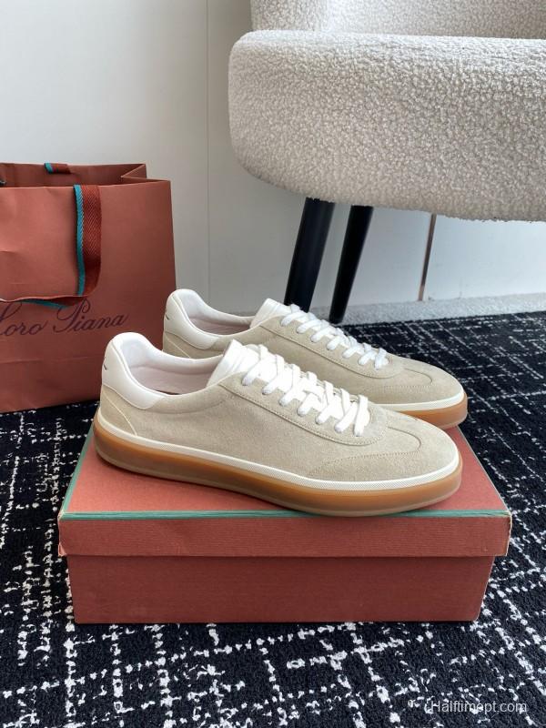 2024 Unisex Loro Piana Beige White Leather Suede Casual Shoes MJ00320