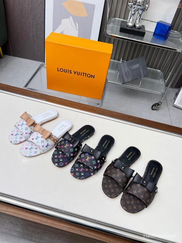 2025 Women Louis Vuitton Brown Leather Slippers LY00200