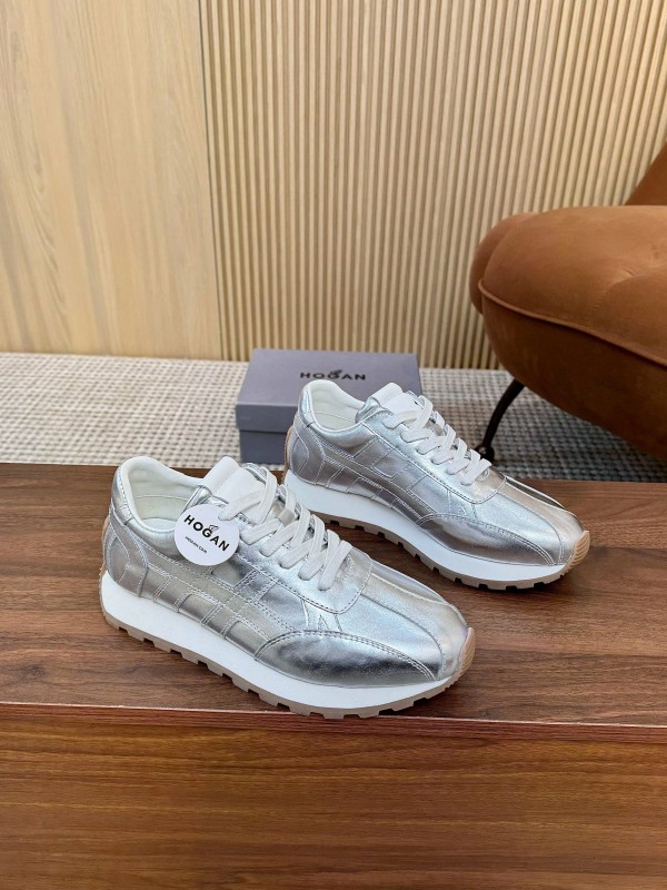 2025 Unisex HOGAN Silver Leather Sneakers