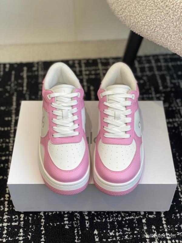 2025 Women Alo White Pink Leather Sneakers KFY00280