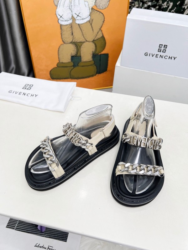 2025 Women Givenchy White Leather Sandals Chain Detail LY00260