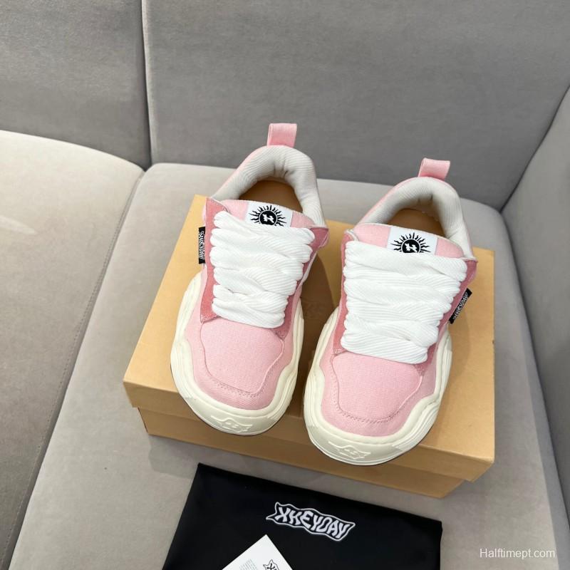 2025 Women HEYDAY Pink White Canvas Wave Sneakers