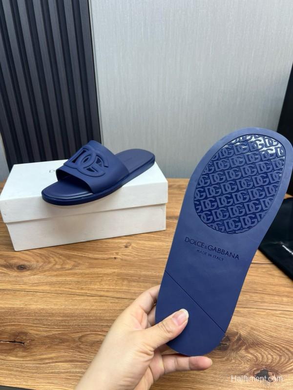2025 Slippers Dolce & Gabbana Blue Rubber Slippers