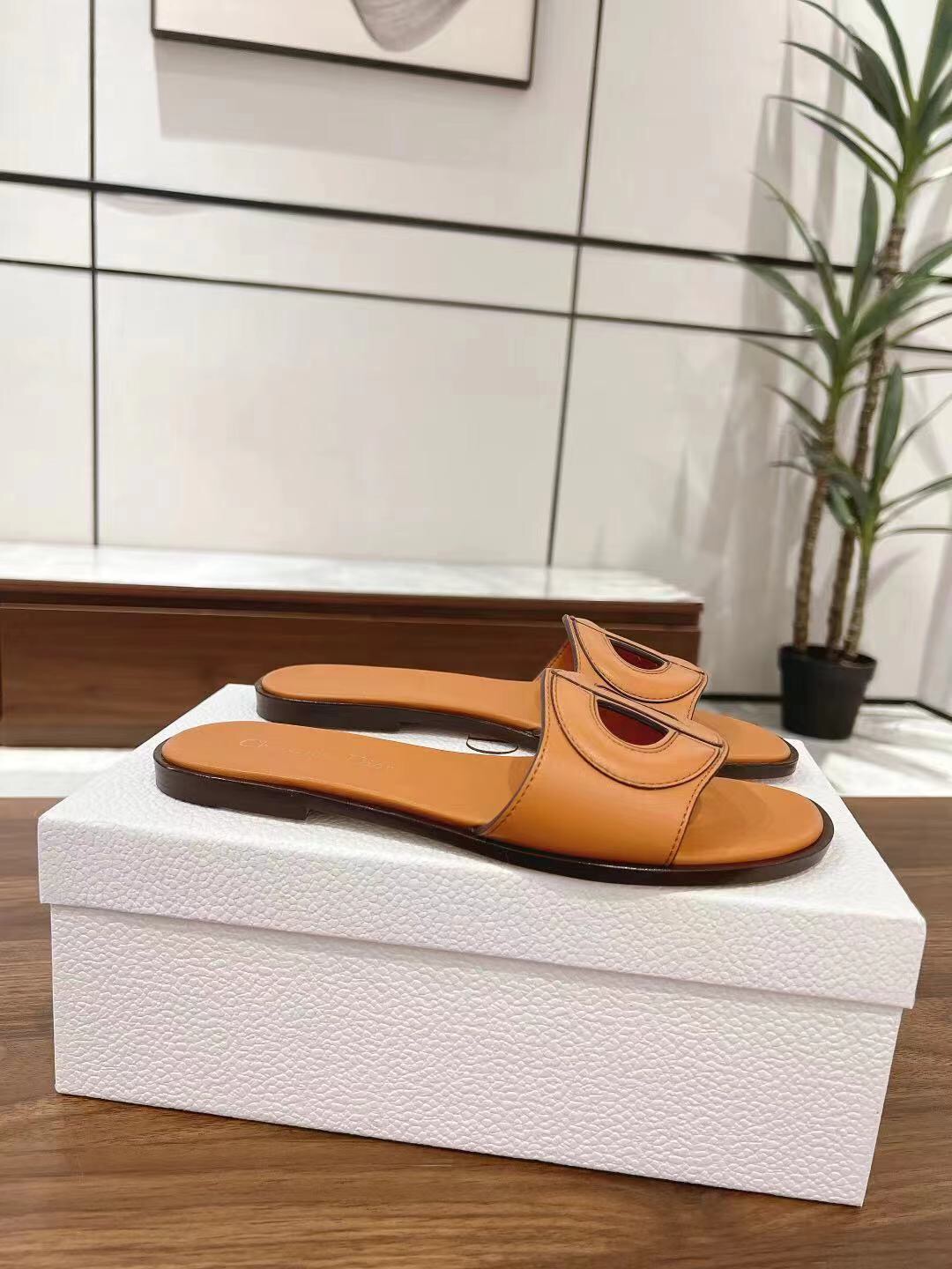 2025 Slippers Dior Brown Leather Slippers LY00260