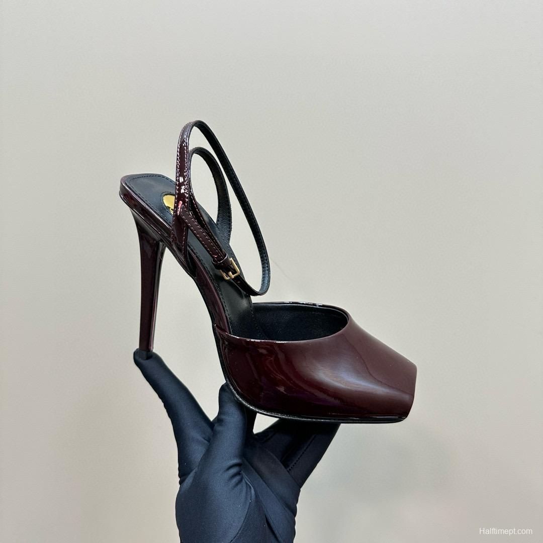 2025 Women Yves Saint Laurent Burgundy Leather Slingback Pumps