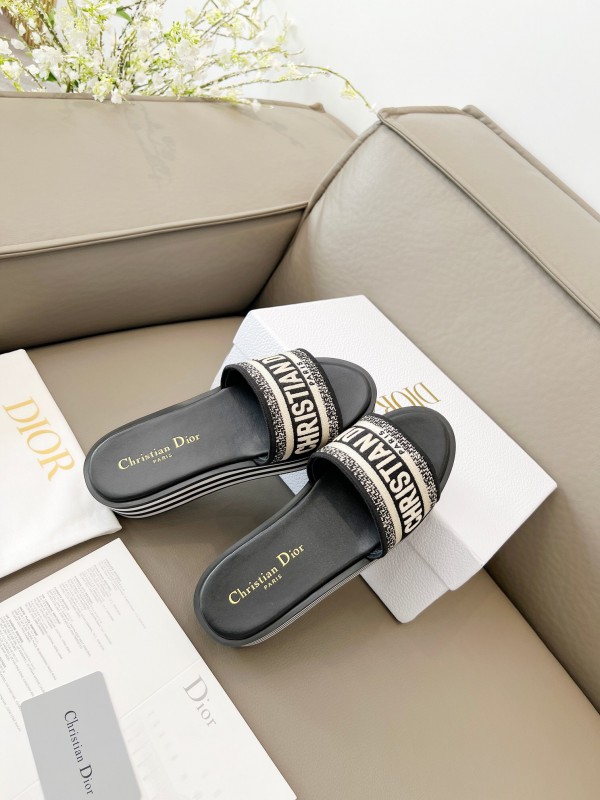 2025 Women Dior Black White Canvas Platform Sandals
