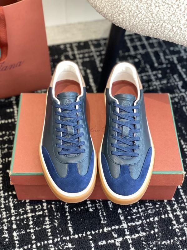 2024 Unisex Le Parmentier Blue Navy Leather Suede Plimsolls MJ00320