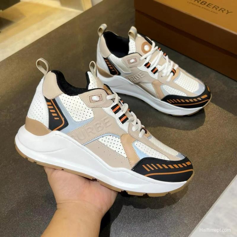 2025 Unisex Burberry Beige White Black Leather Suede Mesh Chunky Sneakers MJ00380(F/W)