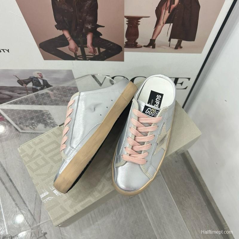 2025 GGDB White Silver Beige Leather Suede Star Sneakers Mule