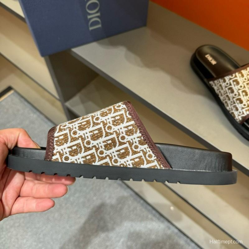2024 Dior brown beige fabric leather Slippers MJ00180