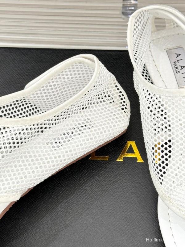 2025 Women ALAIA White Mesh Slippers