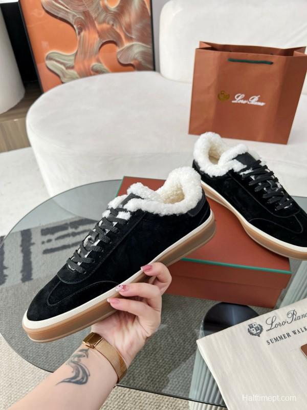 2024 Unisex Le Parmentier Black Suede Sheepskin Tennis Shoes MJ00350
