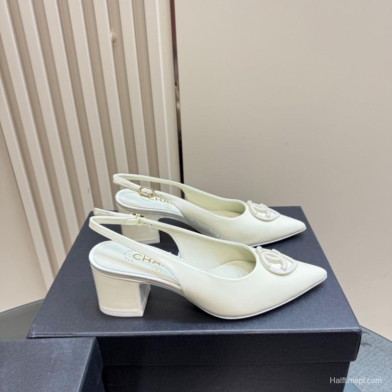 2025 Women Chanel White Patent Leather Slingback Pumps