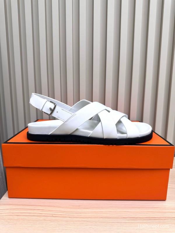 2025 Slippers Hermès White Leather Sandals LY00270