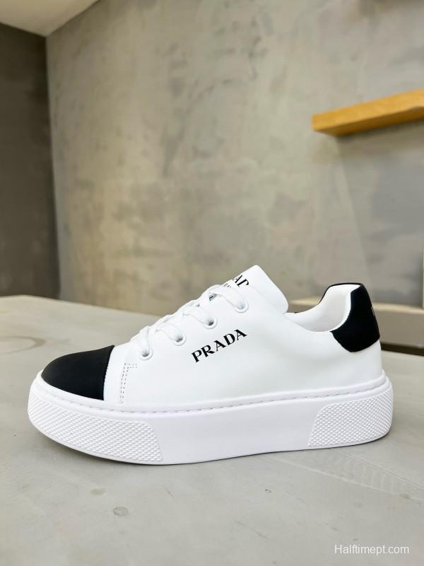 2024 Unisex Prada White Black Leather Sneakers MJ00310