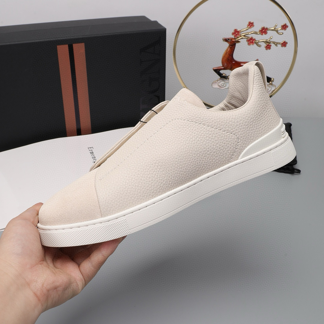 2024 Unisex Ermenegildo Zegna White Leather Suede Sneakers MJ00240