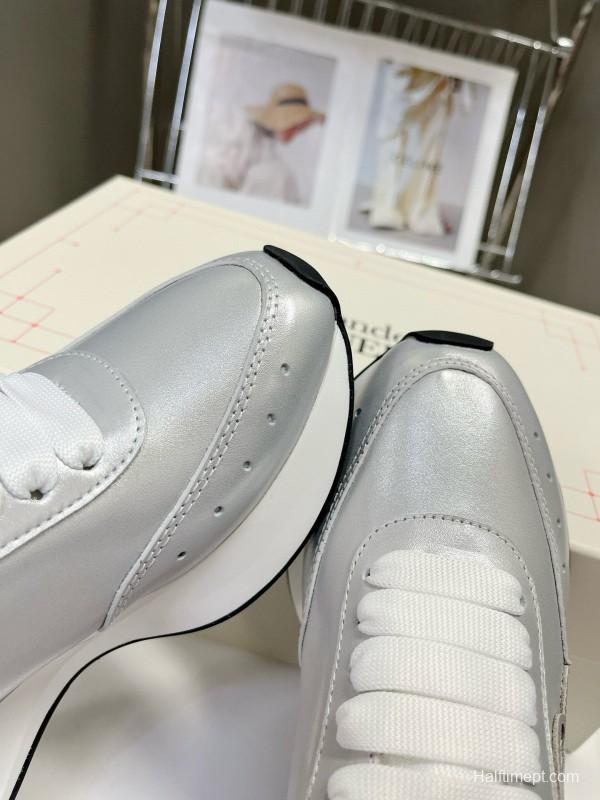2024 Women ALEXANDER MCQUEEN Silver Leather Sneakers MJ00370