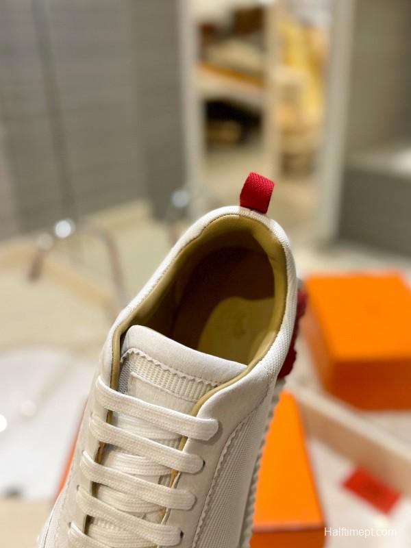 2024 Unisex Hermès white red leather sneakers