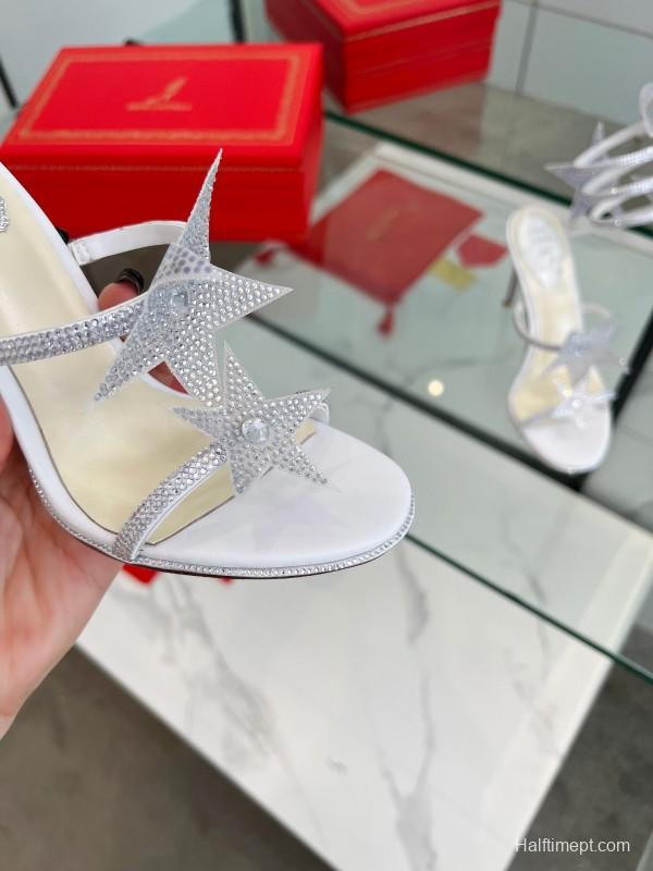 2025 Women RC Silver Crystal Satin High Heel Star Pattern LY00340