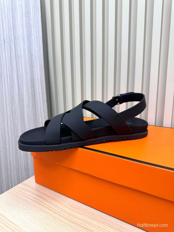 2025 Slippers Hermès Black Leather Sandals