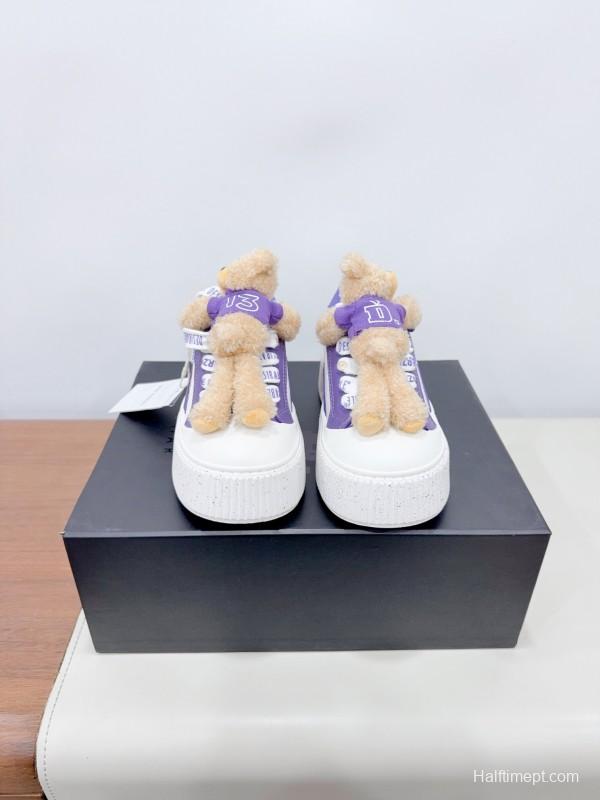 2025 Women 13DE MARZO Purple Leather Casual Shoes 3D Bear Toy KFY00330