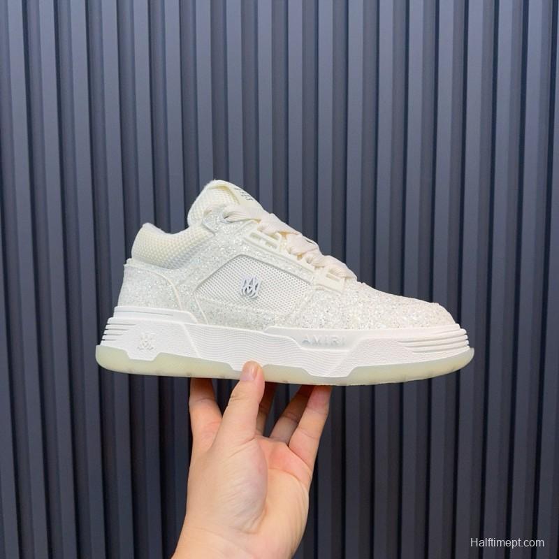 2024 Unisex Amiri White Mesh Leather Sneakers MJ00360