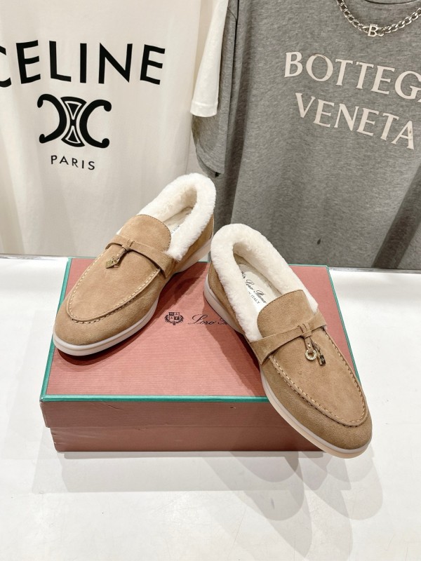 2024 Women LP Beige Suede Shearling Loafers