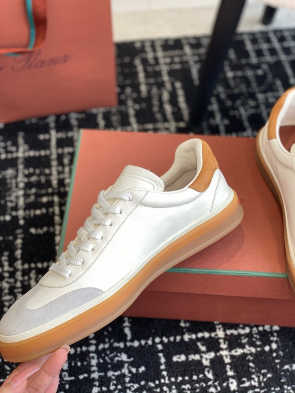 2024 Unisex Loro Piana White Beige Leather Calfskin Plimsolls MJ00320