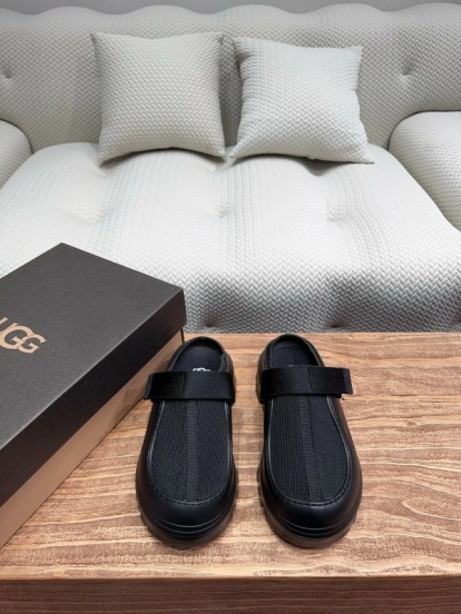 2025 Unisex UGG Black Textile Rubber Slippers Strap KFY00220(F)/KFY00230(M)