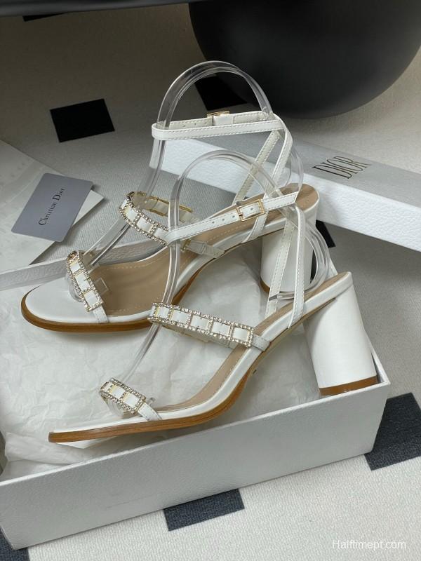 Dior D-lssime Heeled Sandals with Crystal Embellishments and Cross Straps - 2025SS