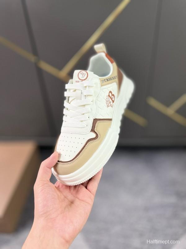 2024 Women Burberry White Beige Leather Sneakers MJ00251
