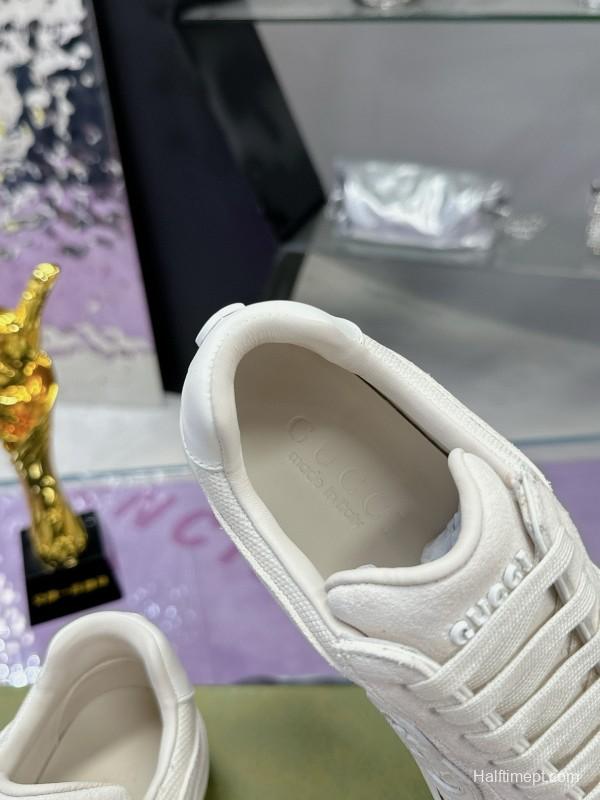 2024 Unisex Gucci White Leather Suede Sneakers MJ00310