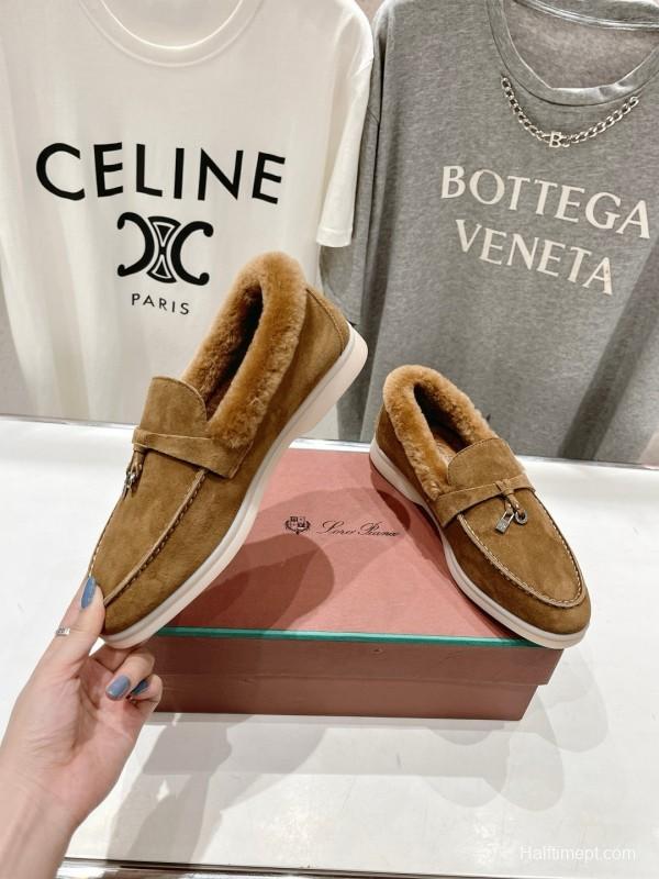 2024 Women Le Parmentier brown suede shearling loafers